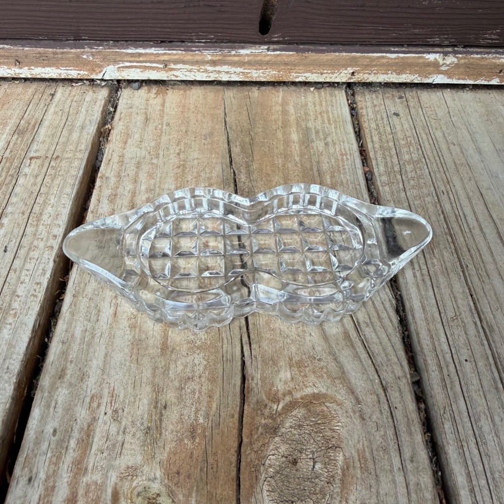 Bohemian Czech Crystal‎ Salt & Pepper Caddy Clear Waffle Design Glass Tray